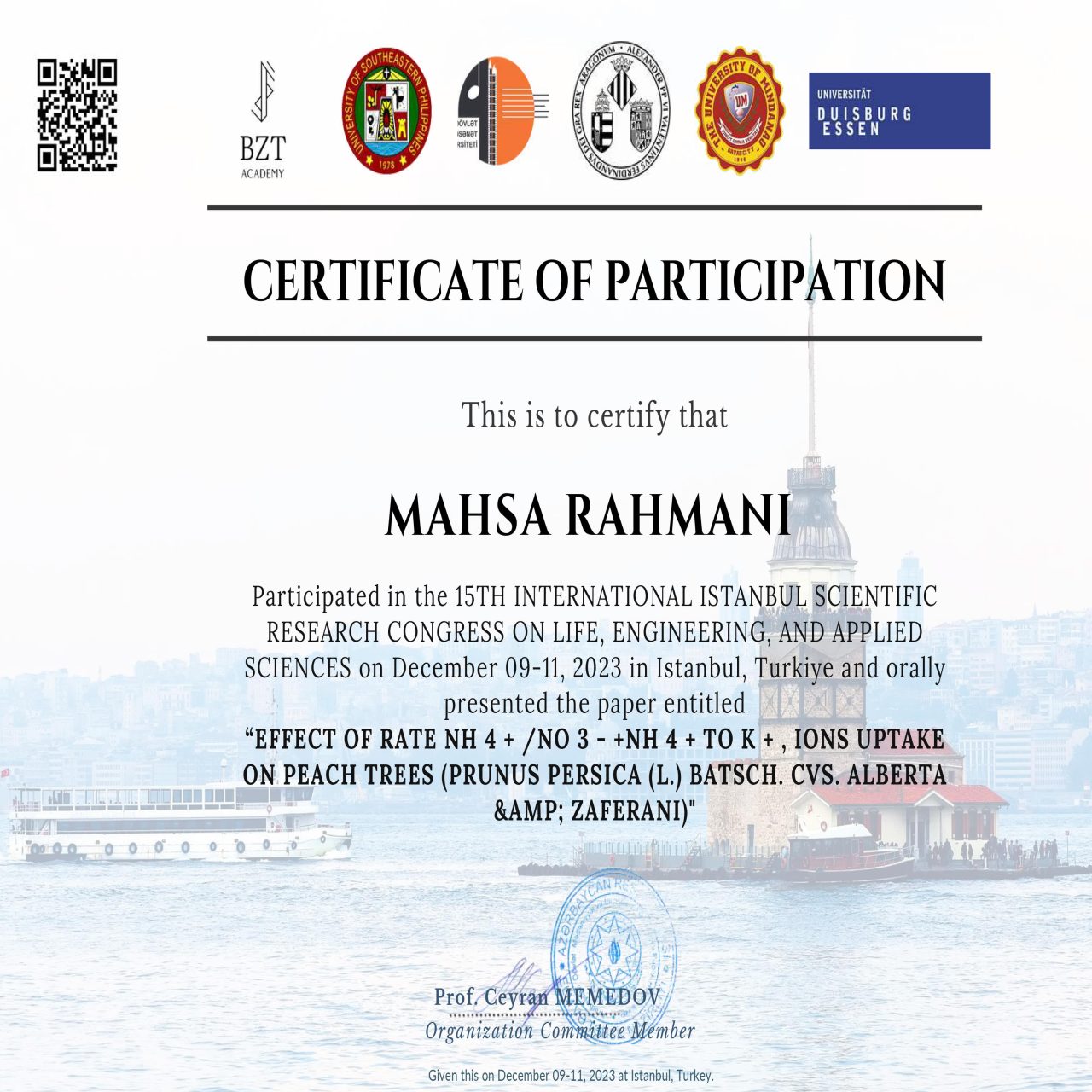 certificate of mahsa rahmani