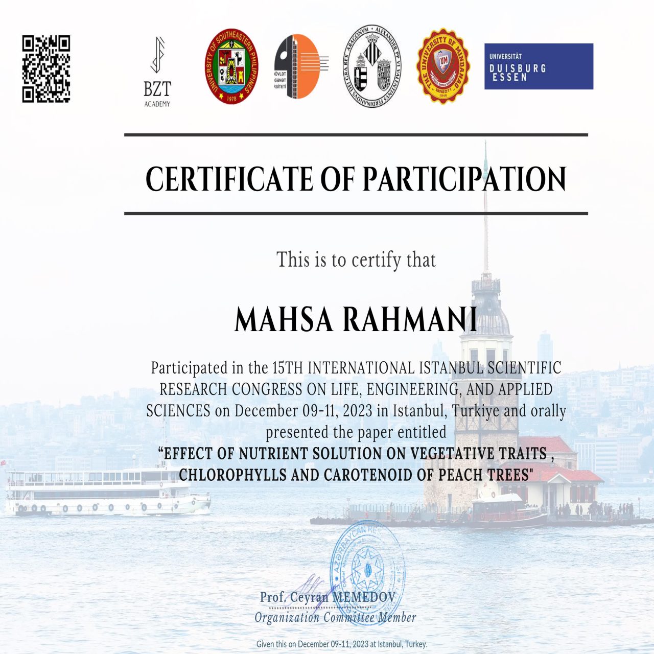 certificate of mahsa rahmani 16